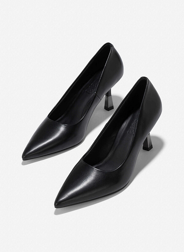 Metallic Effect Heels Pointed-Toe Pumps - HIG 0655 - Black - VASCARA
