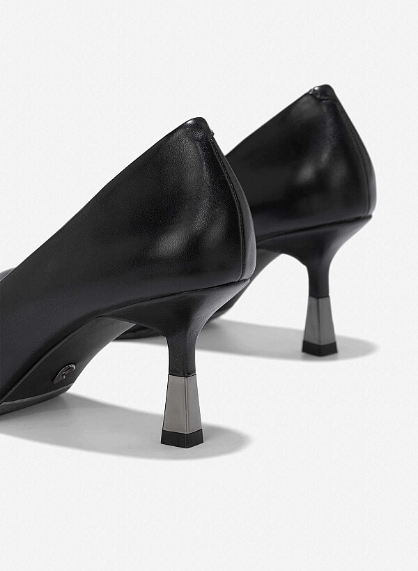 Metallic Effect Heels Pointed-Toe Pumps - HIG 0655 - Black - VASCARA