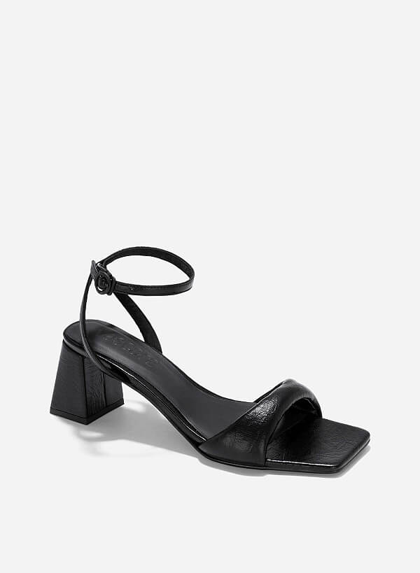 Padded Strap Square-Toe Sandals - PUM 0785 - Black - VASCARA