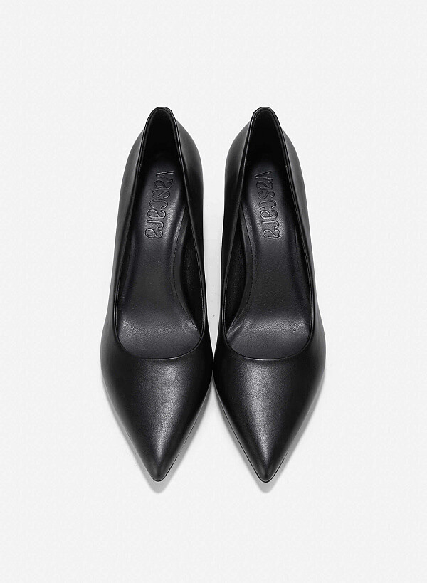 Pointed Toe Block Heel Pumps - HIG 0663 - Black - VASCARA
