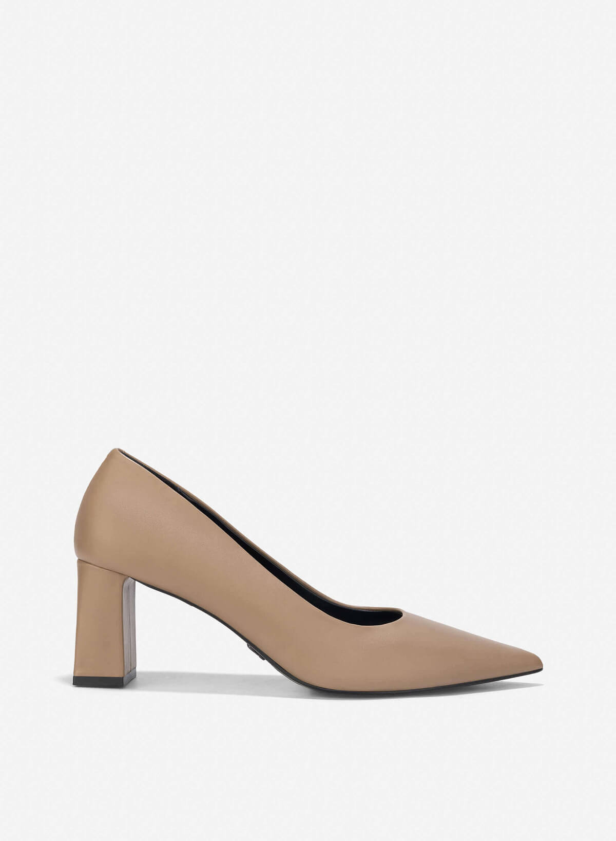 Pointed Toe Block Heel Pumps - HIG 0663 - Dark Beige - VASCARA
