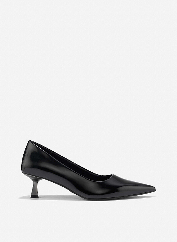 Pointed Toe Kitten Heel Pumps - HIG 0666 - Black
