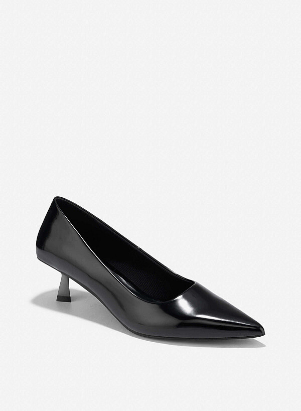 Pointed Toe Kitten Heel Pumps - HIG 0666 - Black - VASCARA