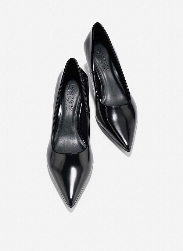 Pointed Toe Kitten Heel Pumps - HIG 0666 - Black - VASCARA