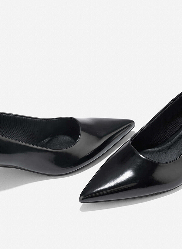 Pointed Toe Kitten Heel Pumps - HIG 0666 - Black - VASCARA