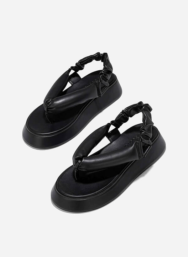 Puffy Strap Platform Sandals - SDL 0340 - Black - VASCARA