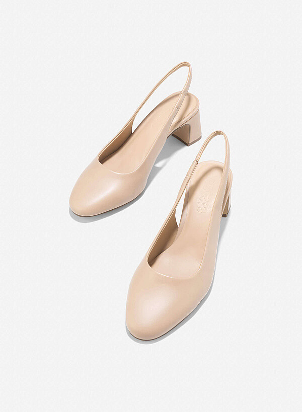 Round Toe Slingback - HIG 0665 - Beige - VASCARA