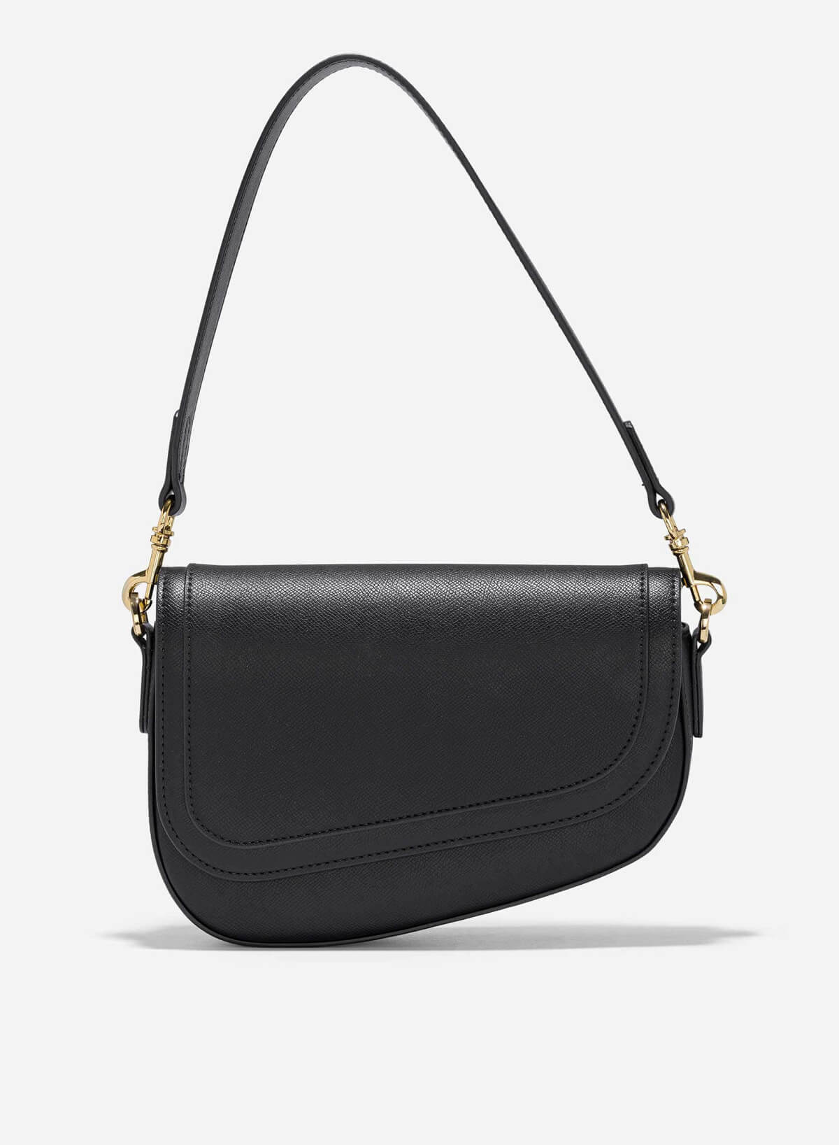 Saffiano Pattern Fold-Over Saddle Bag - SAC 0328 - Black - VASCARA