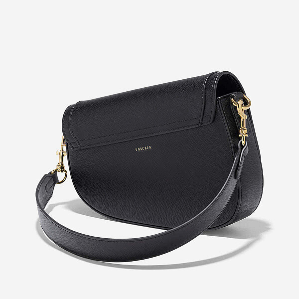 Saffiano Pattern Fold-Over Saddle Bag - SAC 0328 - Black - VASCARA