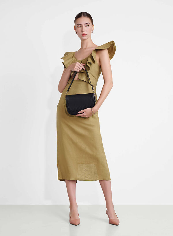 Saffiano Pattern Fold-Over Saddle Bag - SAC 0328 - Black - VASCARA