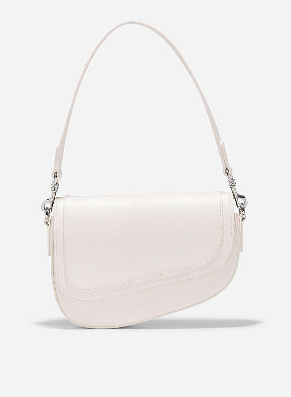Saffiano Pattern Fold-Over Saddle Bag - SAC 0328 - Cream