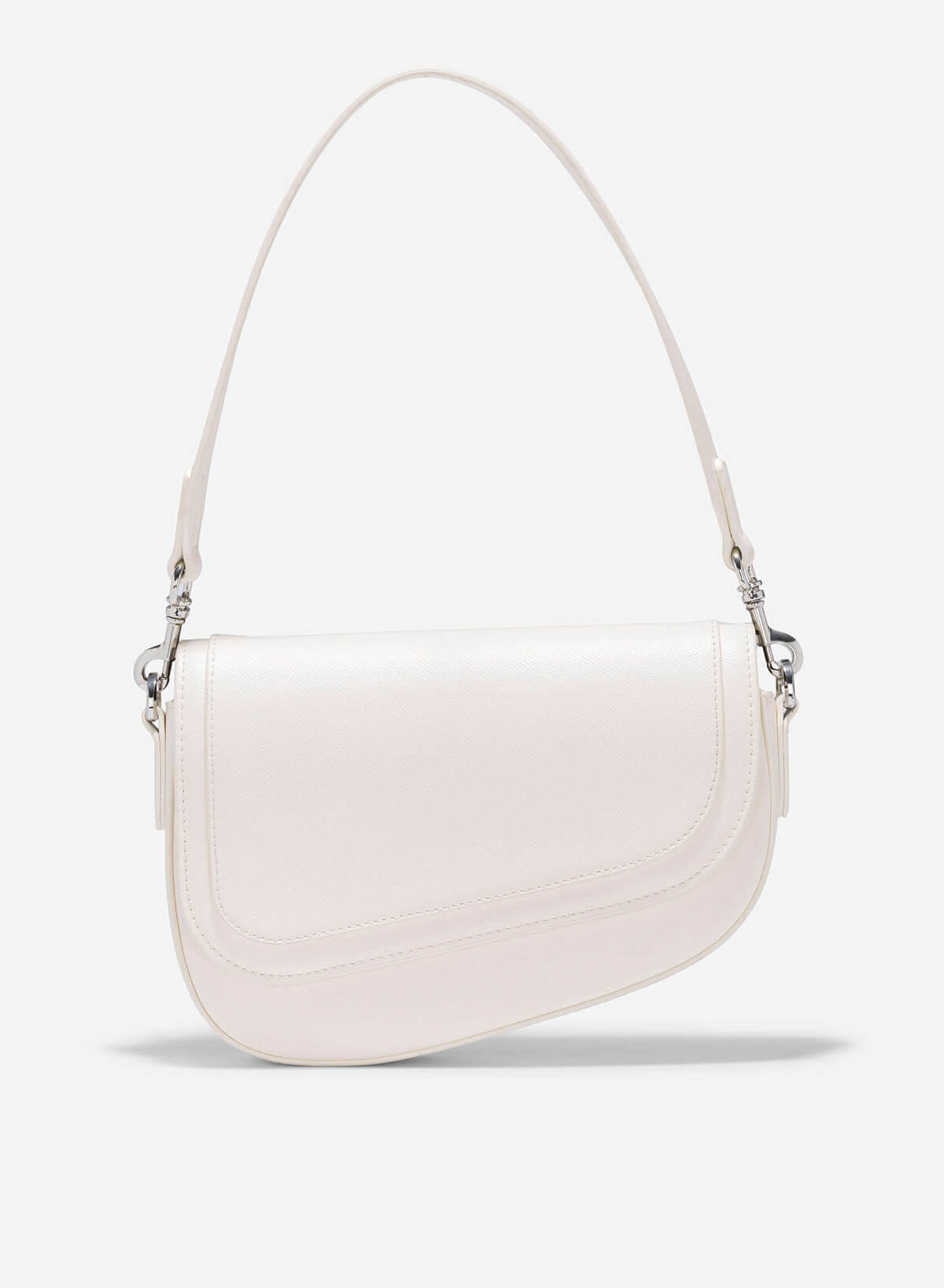 Saffiano Pattern Fold-Over Saddle Bag - SAC 0328 - Cream - VASCARA