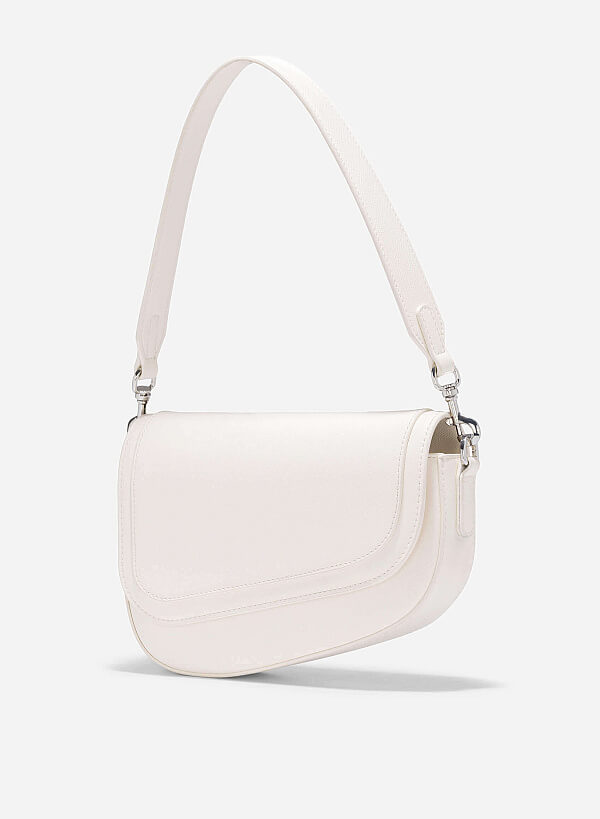 Saffiano Pattern Fold-Over Saddle Bag - SAC 0328 - Cream - VASCARA