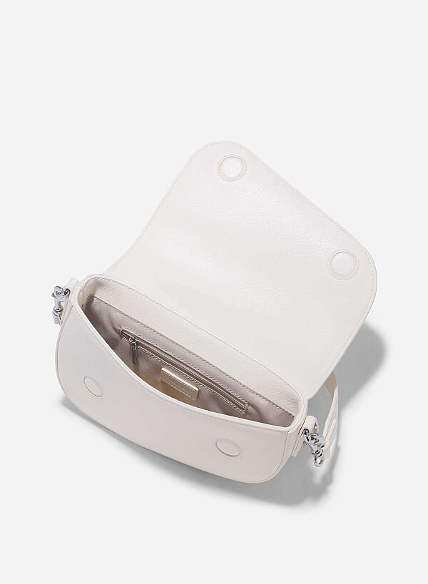 Saffiano Pattern Fold-Over Saddle Bag - SAC 0328 - Cream - VASCARA