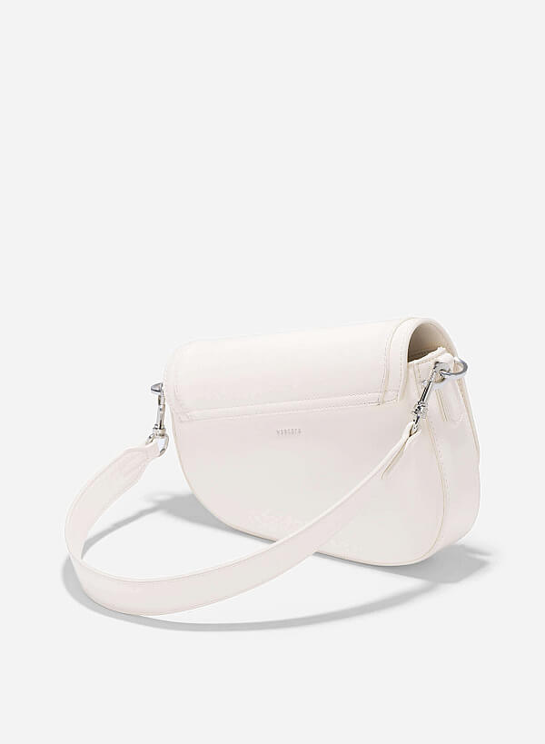 Saffiano Pattern Fold-Over Saddle Bag - SAC 0328 - Cream - VASCARA