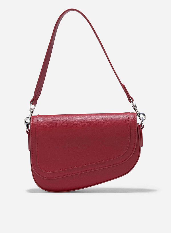 Saffiano Pattern Fold-Over Saddle Bag - SAC 0328 - Red