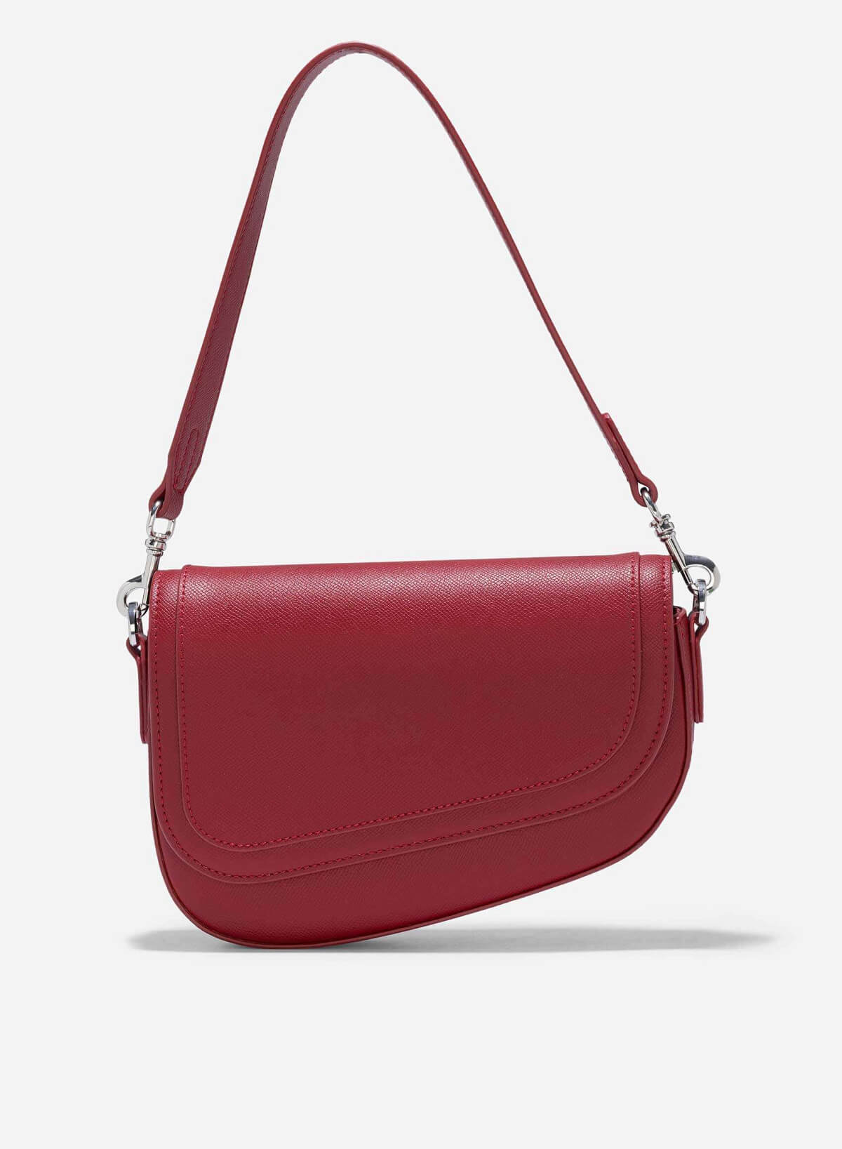 Saffiano Pattern Fold-Over Saddle Bag - SAC 0328 - Red - VASCARA