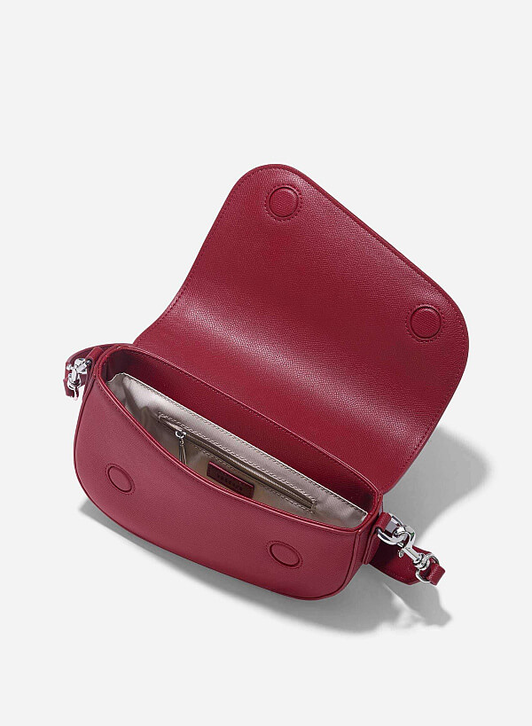 Saffiano Pattern Fold-Over Saddle Bag - SAC 0328 - Red - VASCARA