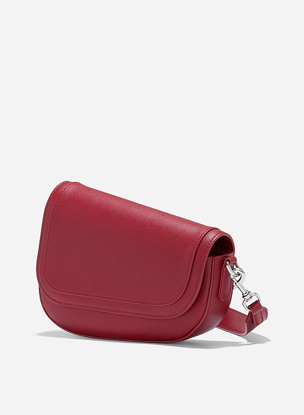 Saffiano Pattern Fold-Over Saddle Bag - SAC 0328 - Red - VASCARA