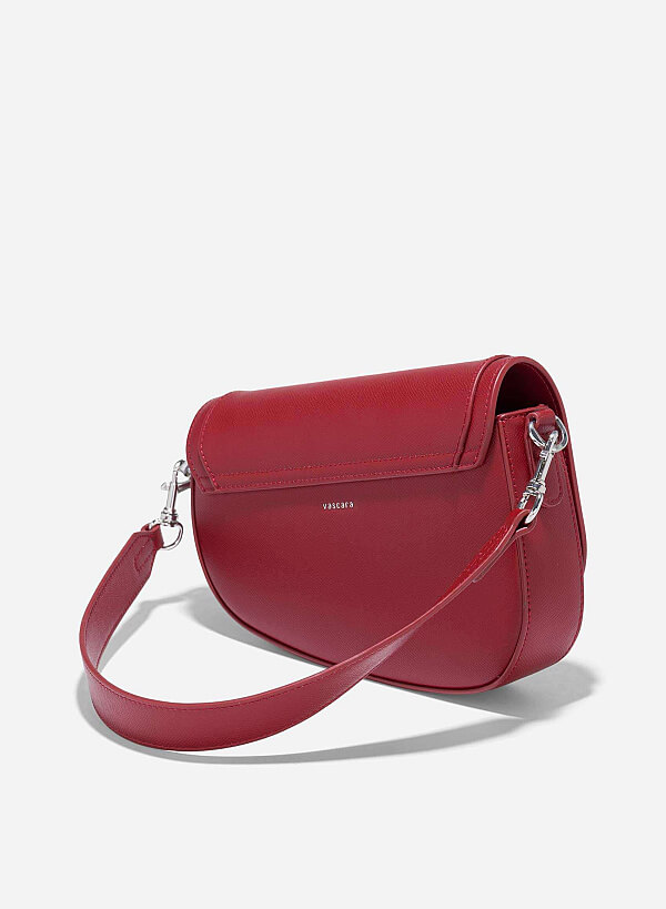 Saffiano Pattern Fold-Over Saddle Bag - SAC 0328 - Red - VASCARA