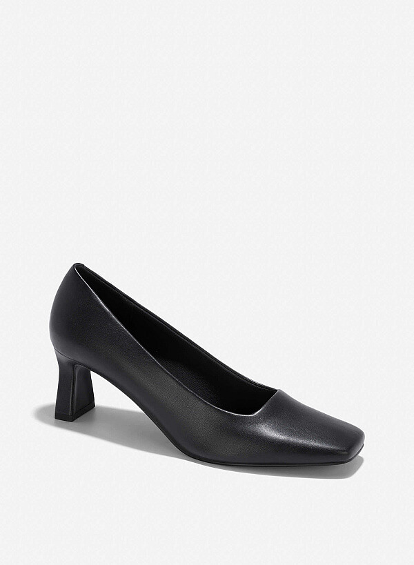 Square-Toe Block Heel Pumps - HIG 0641 - Black - VASCARA