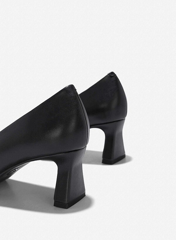 Square-Toe Block Heel Pumps - HIG 0641 - Black - VASCARA
