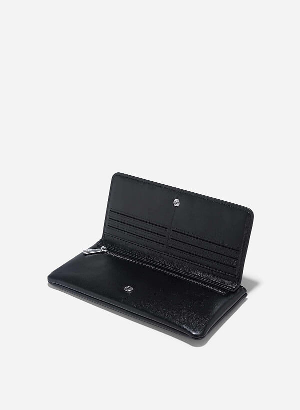 Top Zip Fold-Over Wallet - WLL 0290 - Black - VASCARA