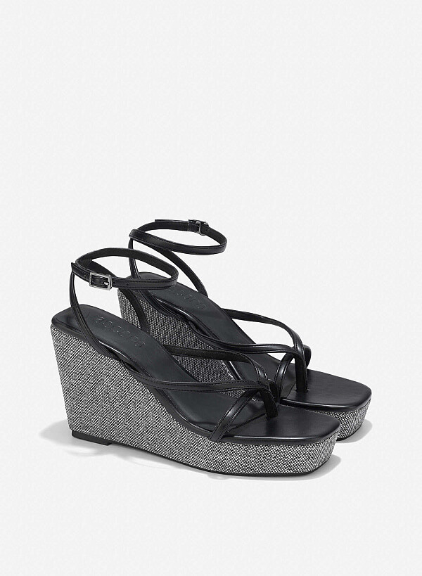 Wedge Heel Sandals - PLA 0447 - Black - VASCARA