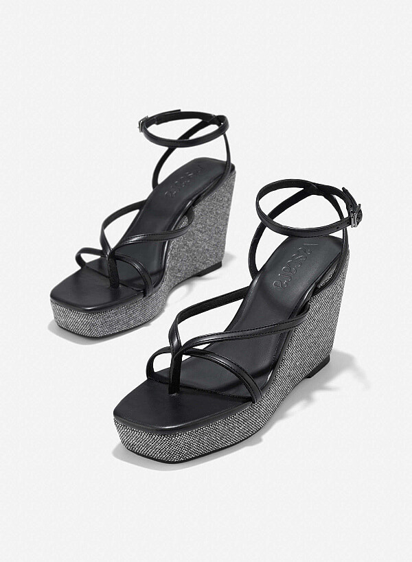 Wedge Heel Sandals - PLA 0447 - Black - VASCARA