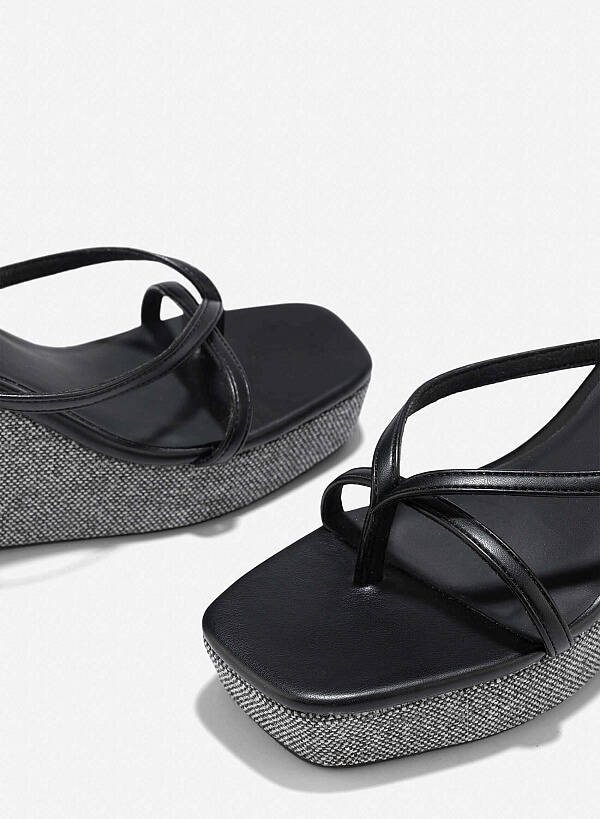 Wedge Heel Sandals - PLA 0447 - Black - VASCARA