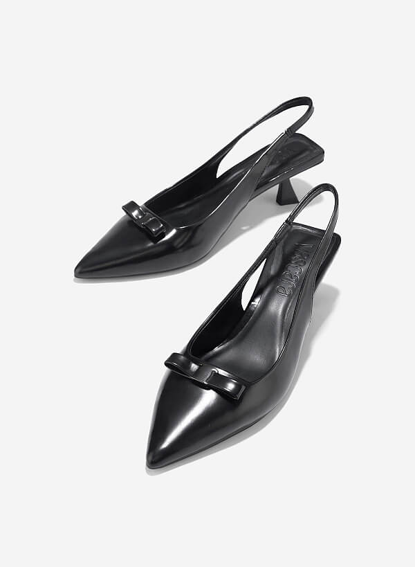 Giày slingback mũi nhọn đính nơ trang trí - BMN 0661 - Màu đen - VASCARA