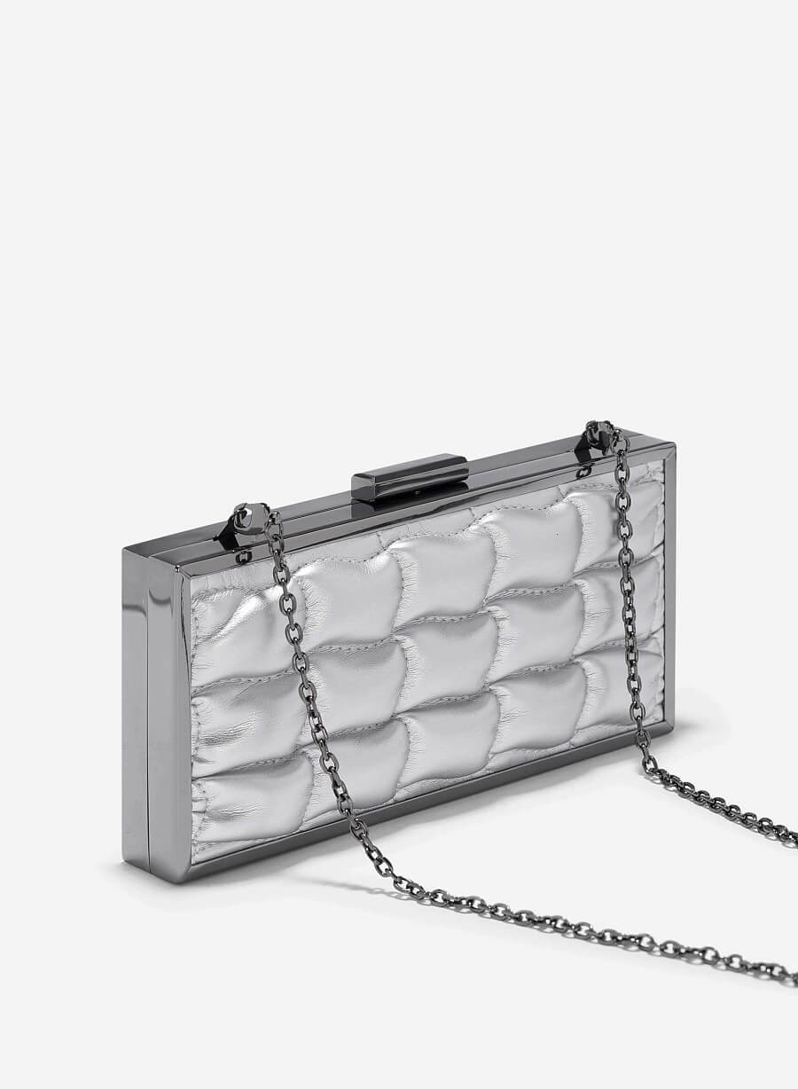 Clutch hộp chữ nhật chần bông - CLU 0124 - Màu bạc | Ví dự