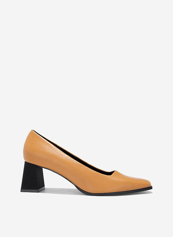 Giày bít mũi vuông block heel - BMN 0656 - Màu nâu sáng