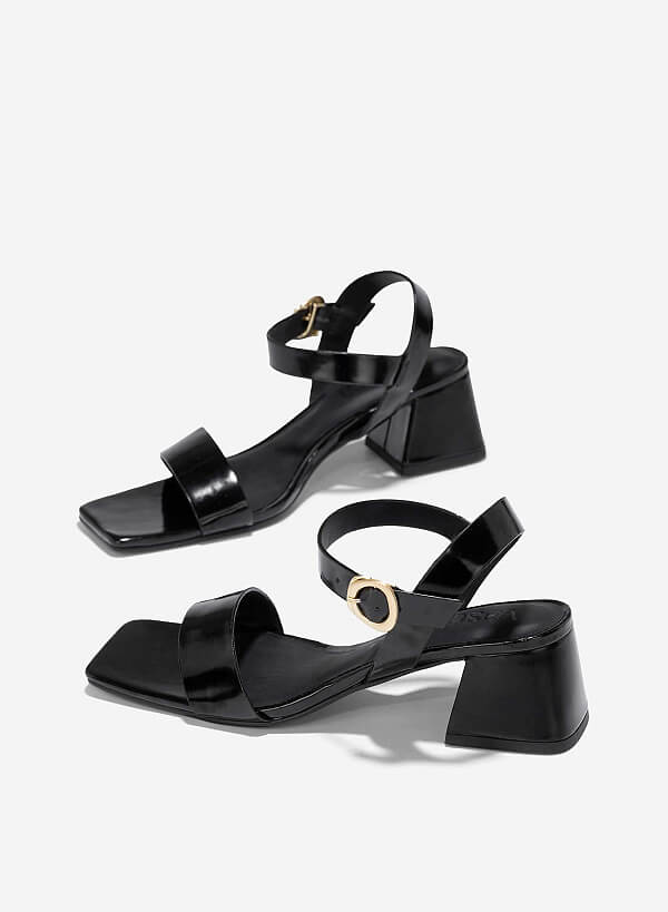 Giày sandals block heel nhấn khóa trang trí - SDN 0786 - Màu đen - VASCARA