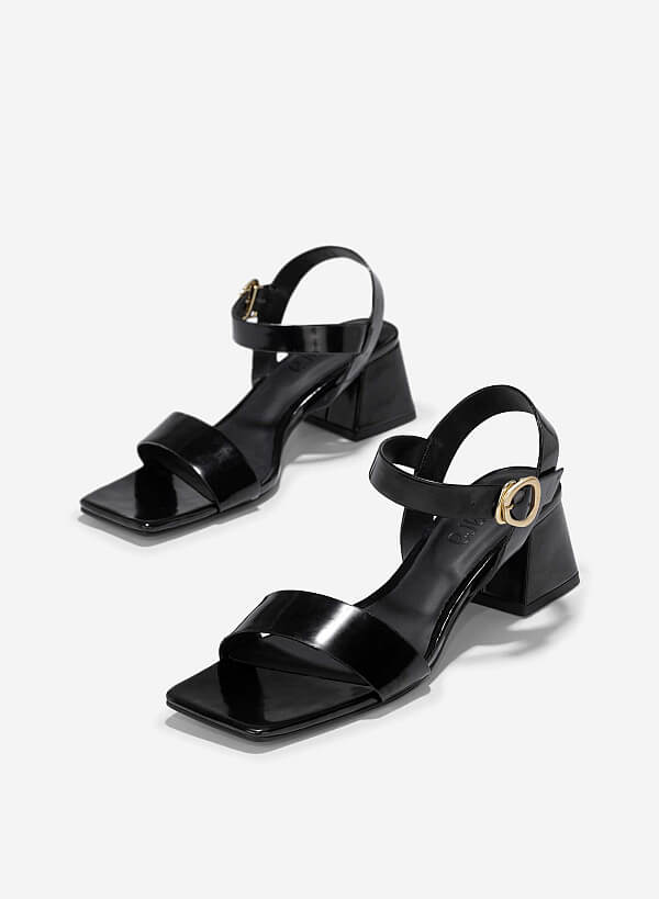 Giày sandals block heel nhấn khóa trang trí - SDN 0786 - Màu đen - VASCARA