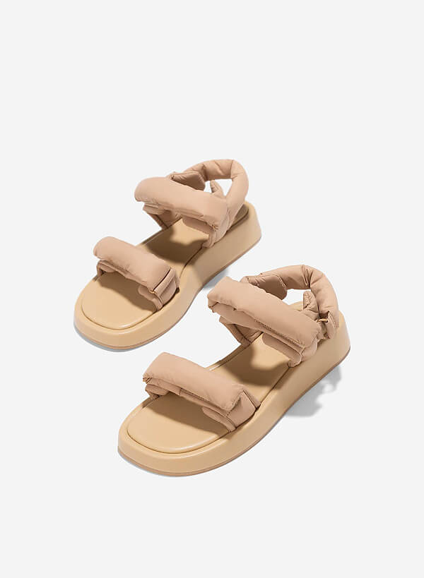 Giày sandals flatform quai phồng - SDK 0342 - Màu be - VASCARA