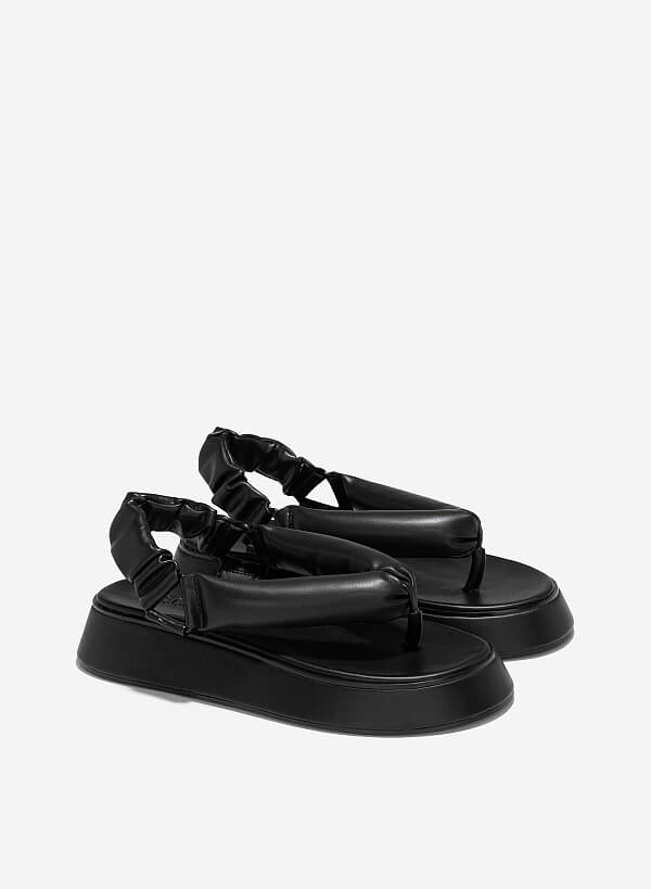 Giày sandals flatform quai phồng kẹp ngón - SDK 0340 - Màu đen - VASCARA