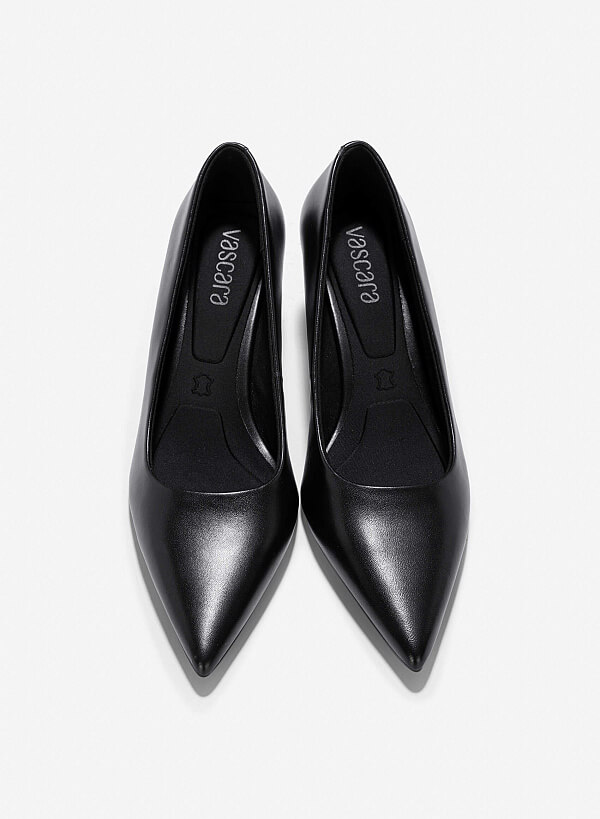 Giày bít mũi spool heel da dê - BMN 0635 - Màu đen - VASCARA