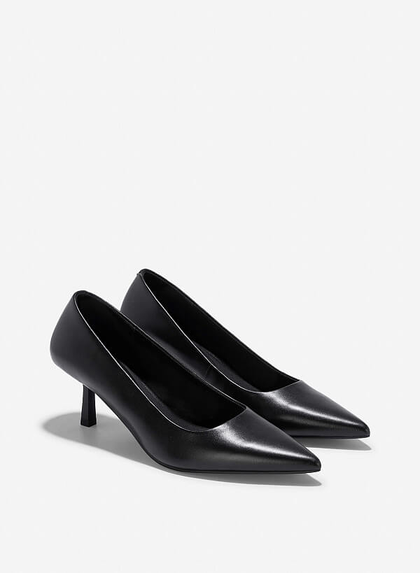 Giày bít mũi spool heel da dê - BMN 0635 - Màu đen - VASCARA