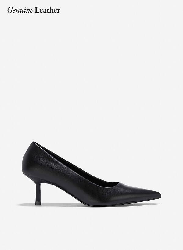 Giày bít mũi spool heel da dê - BMN 0635 - Màu đen