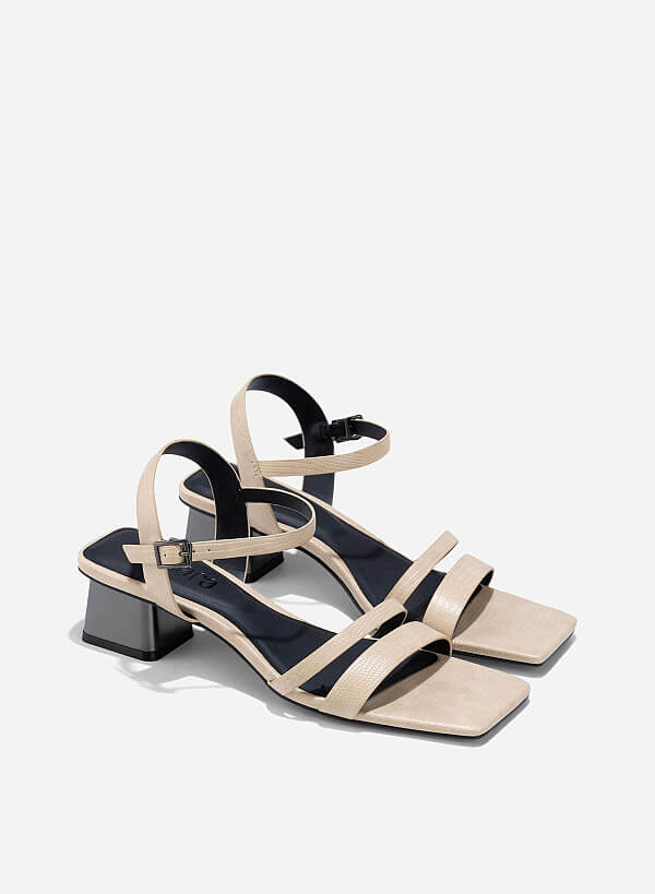 Aluminium-Effect Heel Alligator Print Sandals - PUM 0798 - Beige - VASCARA