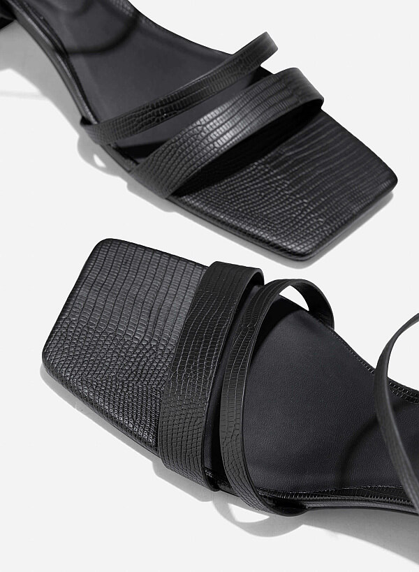 Aluminium-Effect Heel Alligator Print Sandals - PUM 0798 - Black - VASCARA