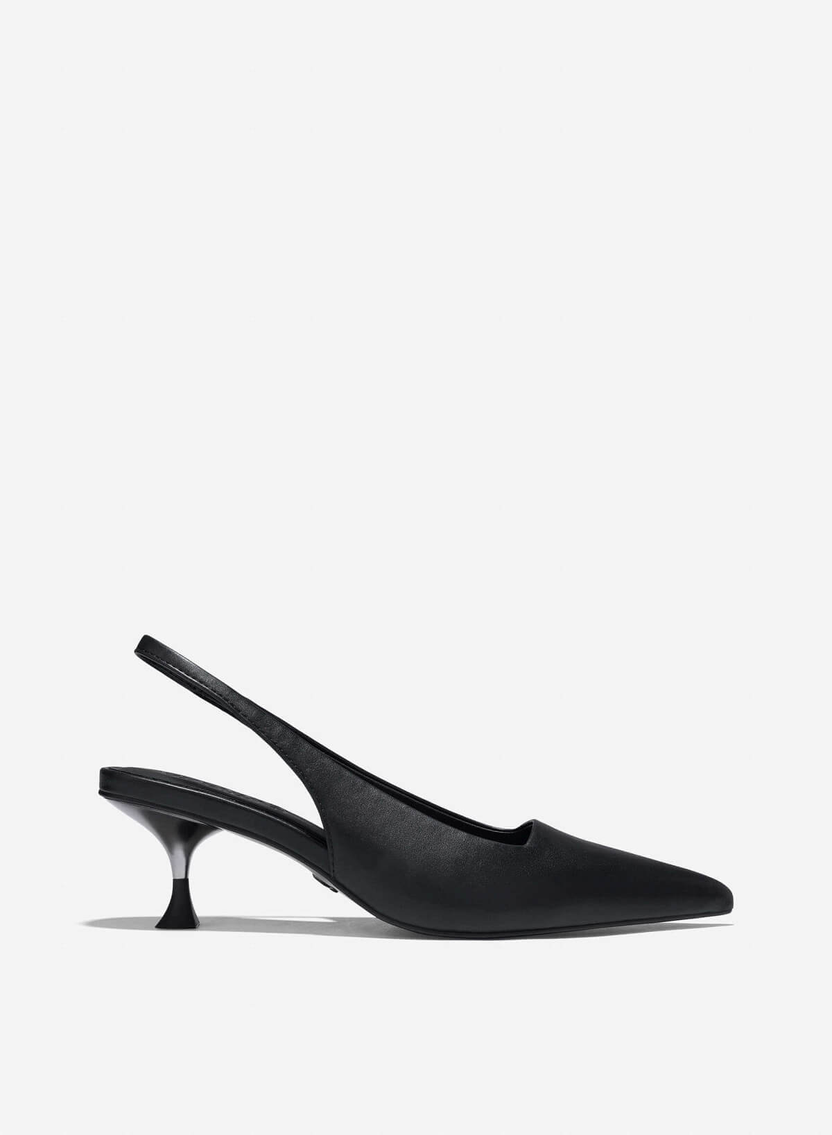 Aluminium-Effect Heel Pointed Toe Slingbacks - HIG 0659 - Black - VASCARA