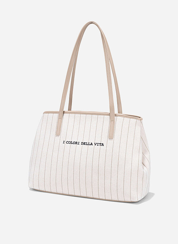 Baseball Print Canvas Bag - TTE 0168 - Beige - VASCARA