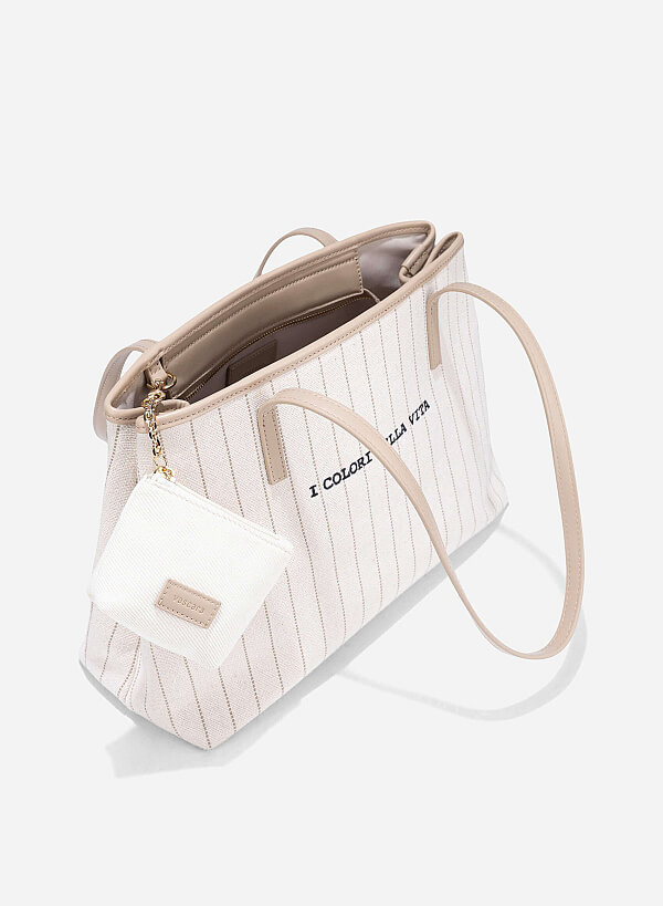 Baseball Print Canvas Bag - TTE 0168 - Beige - VASCARA
