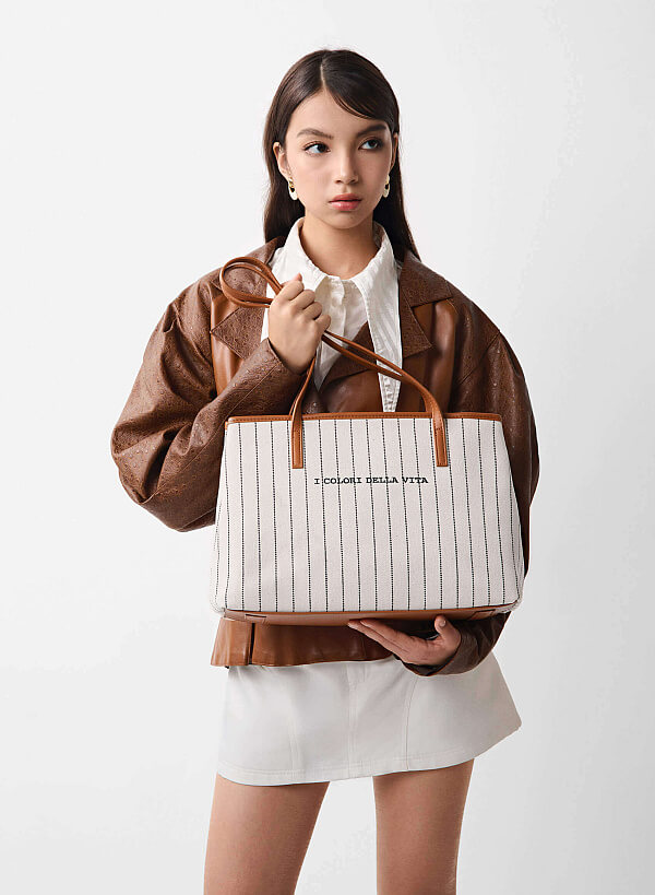Baseball Print Canvas Bag - TTE 0168 - Brown - VASCARA