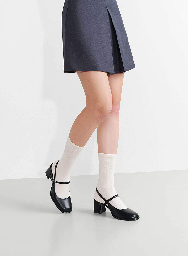 Block Heel Mary Jane Slingbacks - HIG 0672 - Black - VASCARA