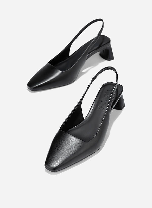 Block Heeled Slingback - HIG 0671 - Black - VASCARA