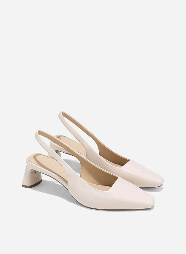 Block Heeled Slingback - HIG 0671 - Cream - VASCARA