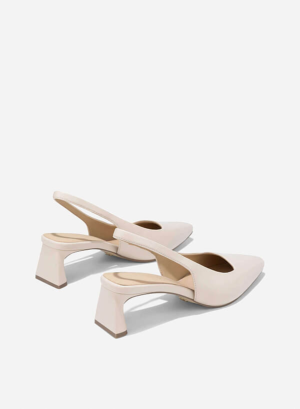 Block Heeled Slingback - HIG 0671 - Cream - VASCARA
